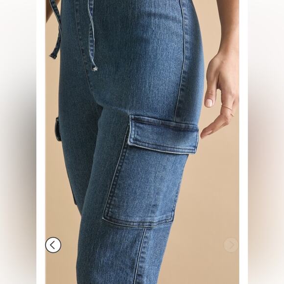 francescas kirsten blue denim tie front straight leg square neck jumpsuit small - Picture 7 of 8